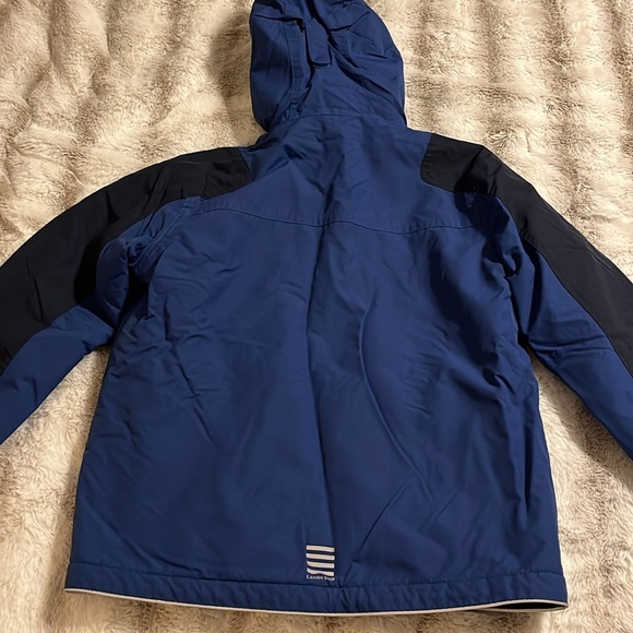 Land’s End kids size 10/12 blue/navy two tone hooded jacket with fleece lining. - Picture 3 of 8